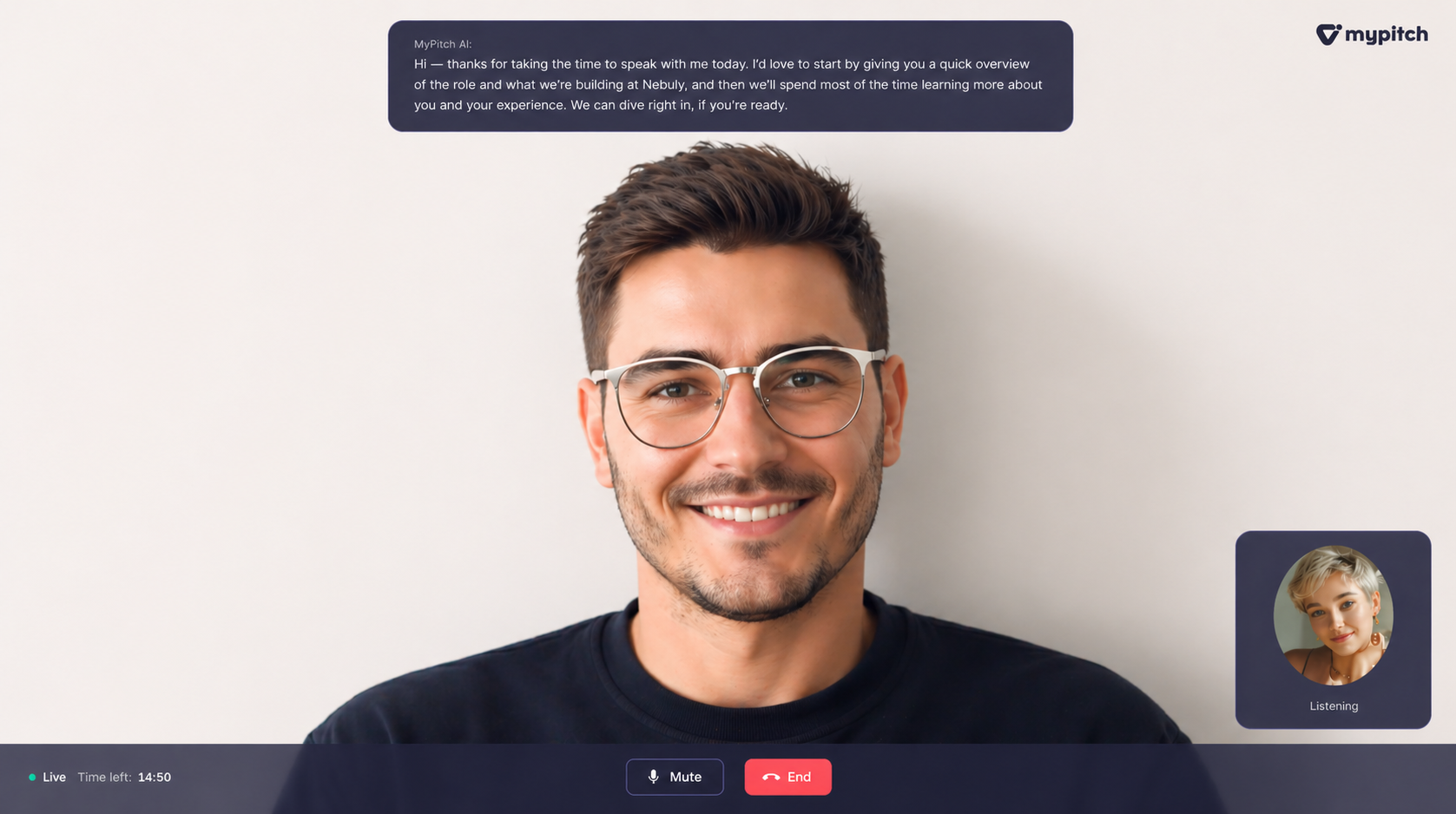 Candidate completing a browser-based MyPitch AI interview
